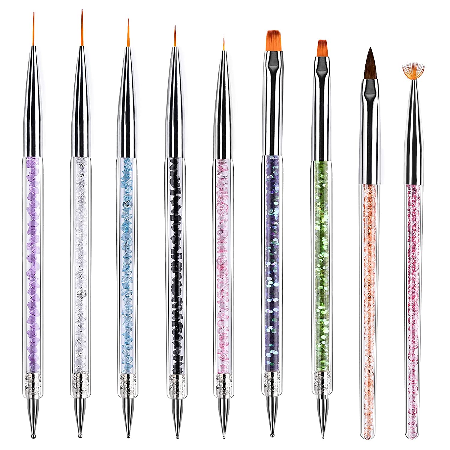 TOCOLES Nail Art Brushes, 9PCS Nail Brushes for Nail Art with Nail Liner Brush and Nail Dotting Pens for Home Use and Professional Nail Salon