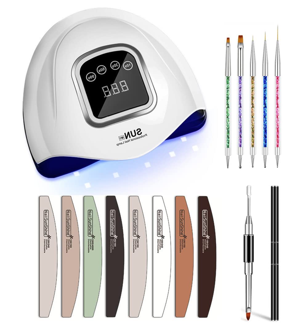 UUBeauty UV LED Nail Lamp Set, with Emery Boards Nail File,Dual Purpose Nail Brushes,Gel Polish Manicure Dryer with 45pcs LEDs, 4 Timer Settings, Professional Nail Art Tools