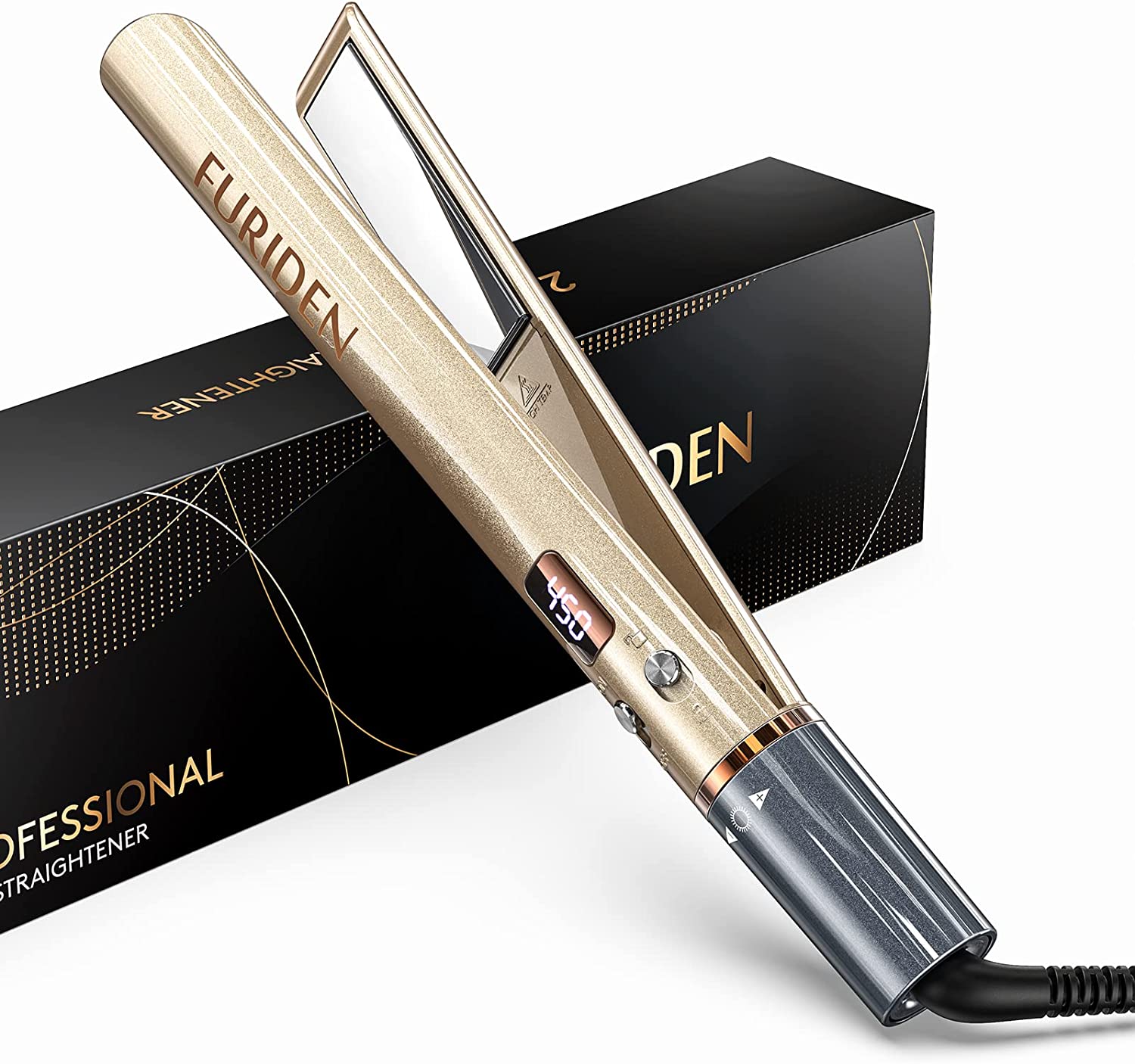 Hair Straightener and Curler 2 in 1, Straightener and Curling Iron in One, Flat Iron Hair Straightener, Flat Irons for African American Hair, Curling Straightening Iron-1 inch/Gold