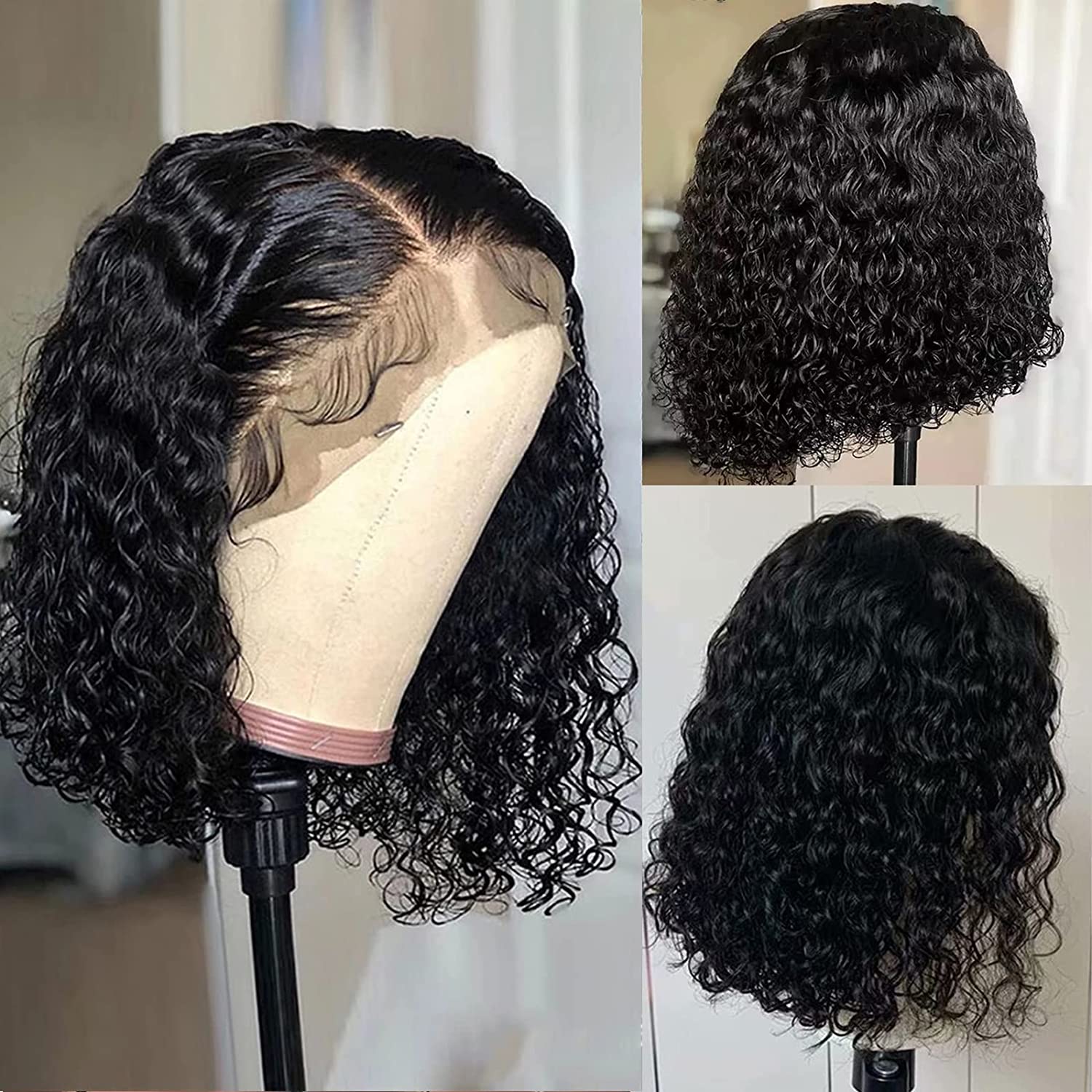 12 Inch Short Curly Bob Wigs Human Hair 13x4 Transparent Lace Front Wigs For Black Women Glueless HD Lace Frontal Deep Wave Bob Wigs Pre Plucked With Baby Hair Natural Hairline 150% Density