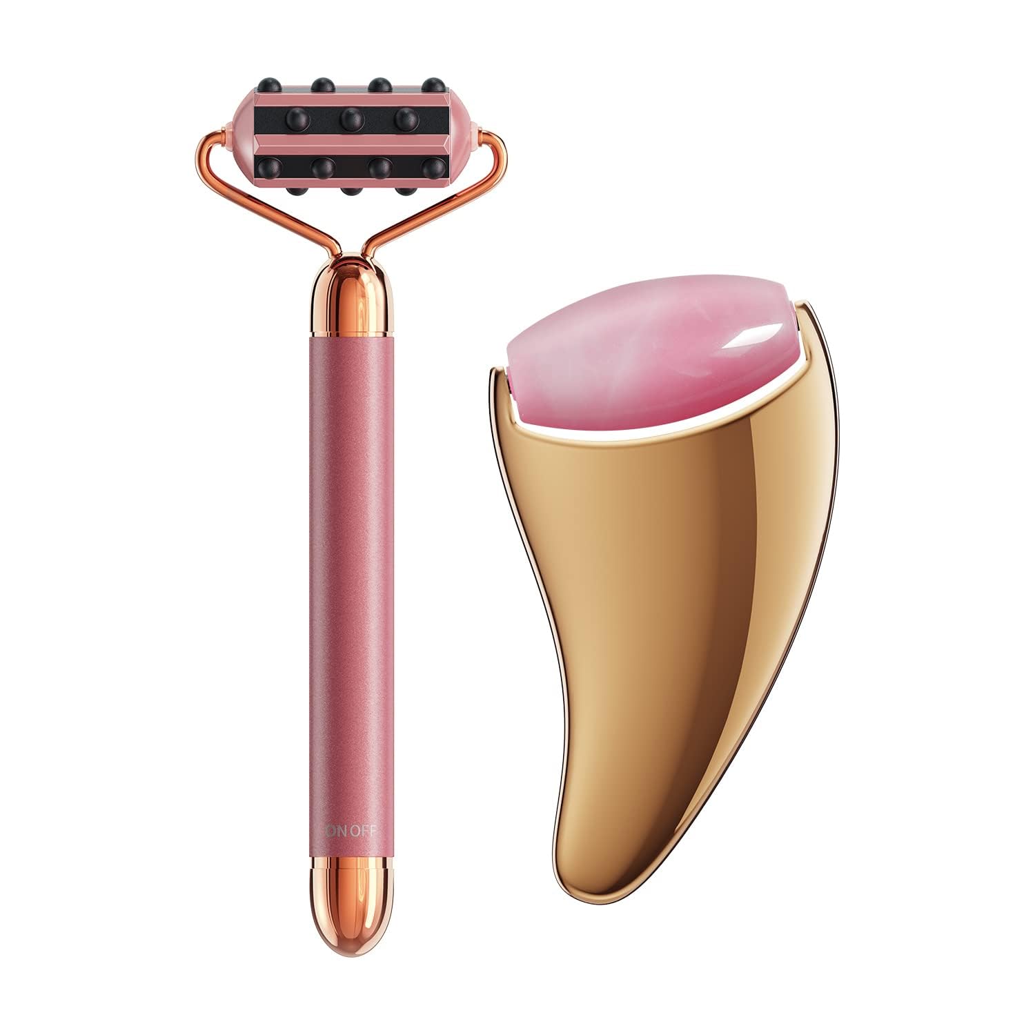 Electric Face Massager and Stainless Steel Gua Sha Set,3D Roller Germanium Rose Quartz Face Roller,Upgrade Gua Sha Stainless Steel Tool with Jade Roller for Face Body Eyes Neck