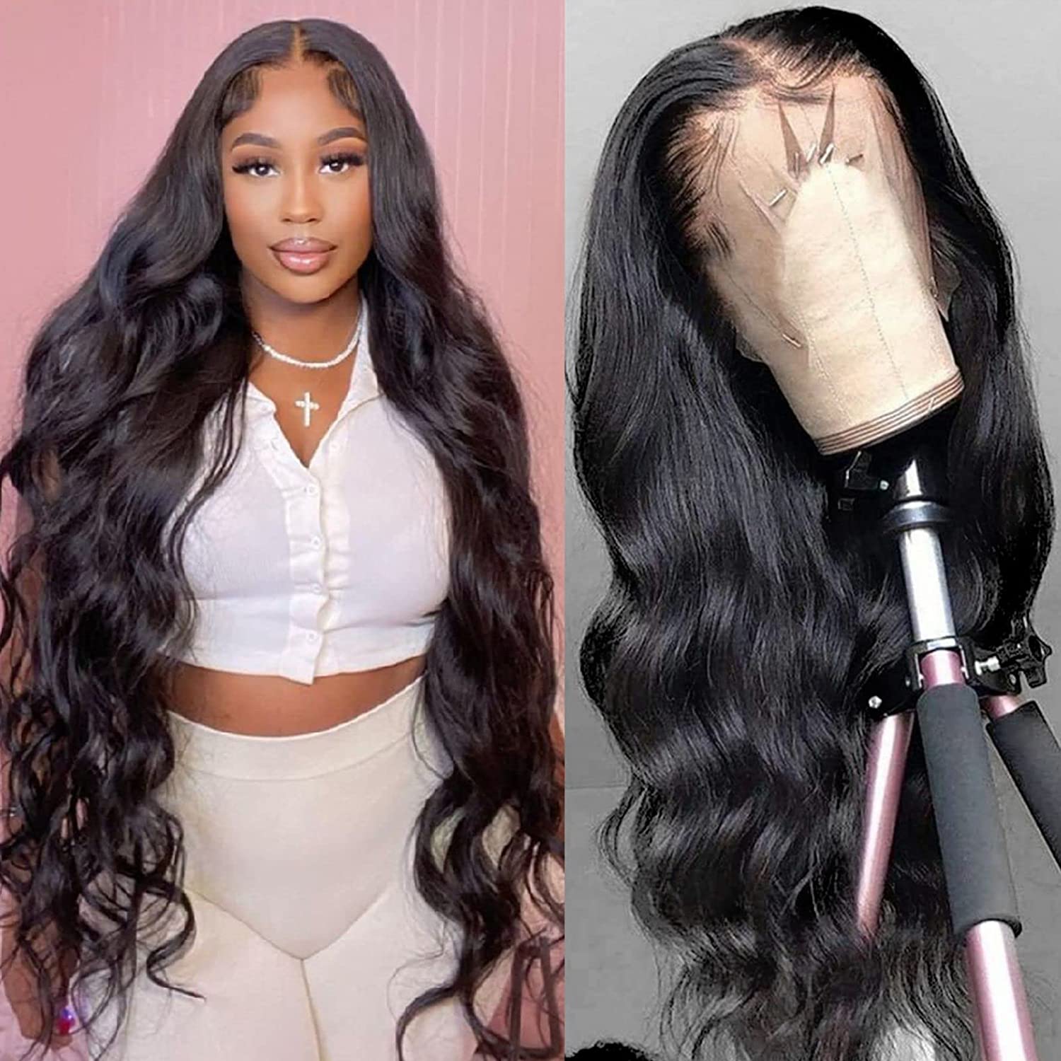 soHygge 13x4 Lace Front Wigs Human Hair 24 Inch Lace Front Wigs Pre Plucked with Baby Hair 180% Density Glueless Human Hair Wigs for Black Women HD Transparent Lace Frontal Wigs Natural Black