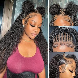 Real Full Lace Human Hair Wigs Deep Curly HD Full Lace Wig Human Hair Brazilian Kinky Curly Human Hair Wigs 180% Density Pre-Plucked With Invisible Knots Glueless Full Lace Human Hair Wigs For Black Women Natural Color